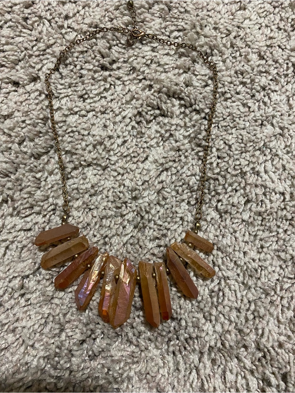 Iridescent Orange Crystal Bar Necklace with Gold Chain